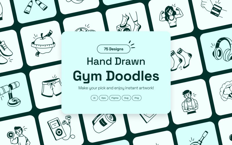 Moderní tělocvična Doodle ikony nastavit