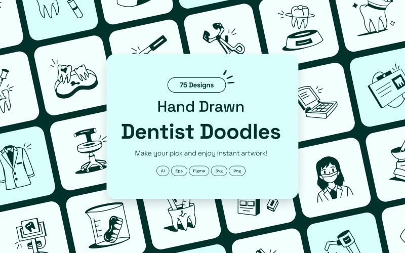 Сучасний стоматолог Doodle набір іконок