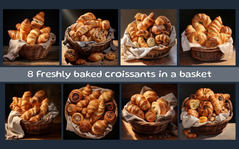 Nybakade croissanter i en korg