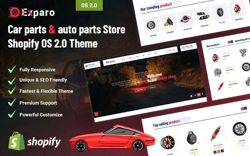 Exparo - 汽车零部件和汽车配件商店 Shopify 2.0 主题