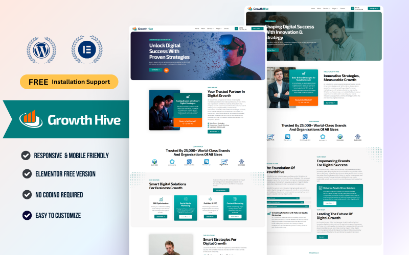 Growth Hive – WordPress Elementor-mall för digital marknadsföringsbyrå