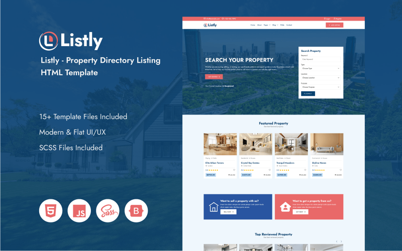 Listly - HTML-mall för listning av fastighetskatalog