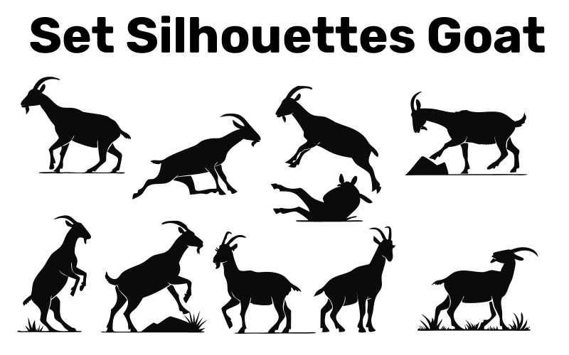 Ensemble de silhouettes de chèvre, facile à modifier, vecteur, isolé sur fond blanc