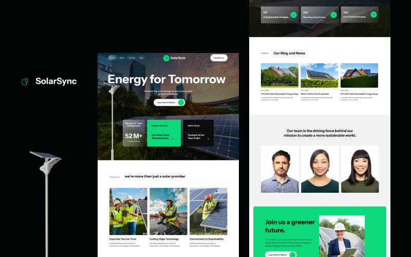 Modello di pagina di destinazione del sito Web dell'ambiente SolarSync