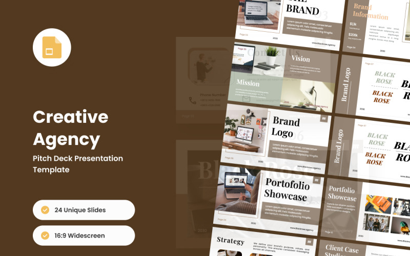 Pitch Deck d'agence créative – Diapositives Google épurées et minimalistes
