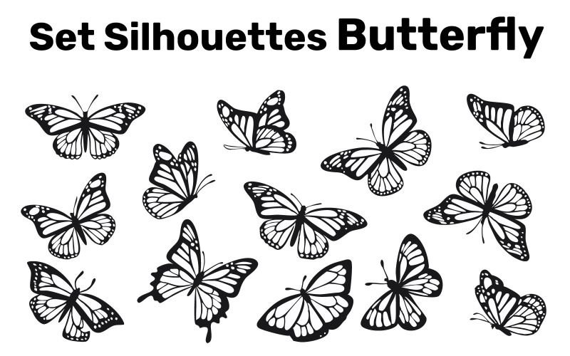 Set Silhouettes Butterfly, Vector, Easy to Edit isolated on white Background