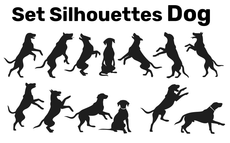 Ställ in silhuetter hundar, vektor, lätt att redigera isolerad på vit bakgrund