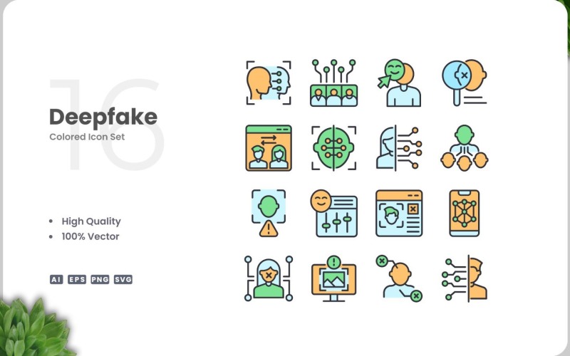 16 Deepfake Icon Color Set