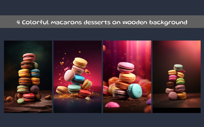 Színes macarons desszertek fából készült háttér