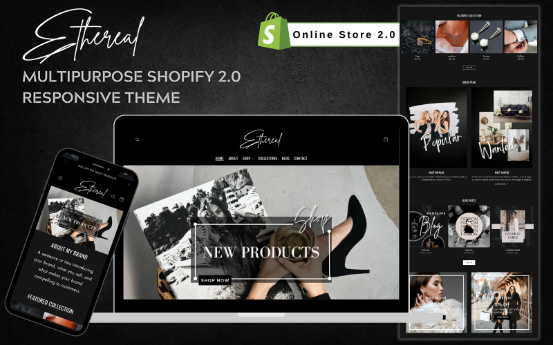 Ethereal – элегантная и современная тема Shopify 2.0 для модных магазинов, бутиков и многоцелевых магазинов