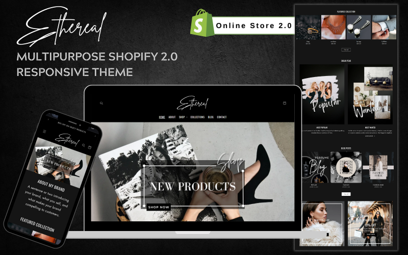 Ethereal – Moda, Butik ve Çok Amaçlı Mağazalar için Şık ve Modern Shopify 2.0 Teması
