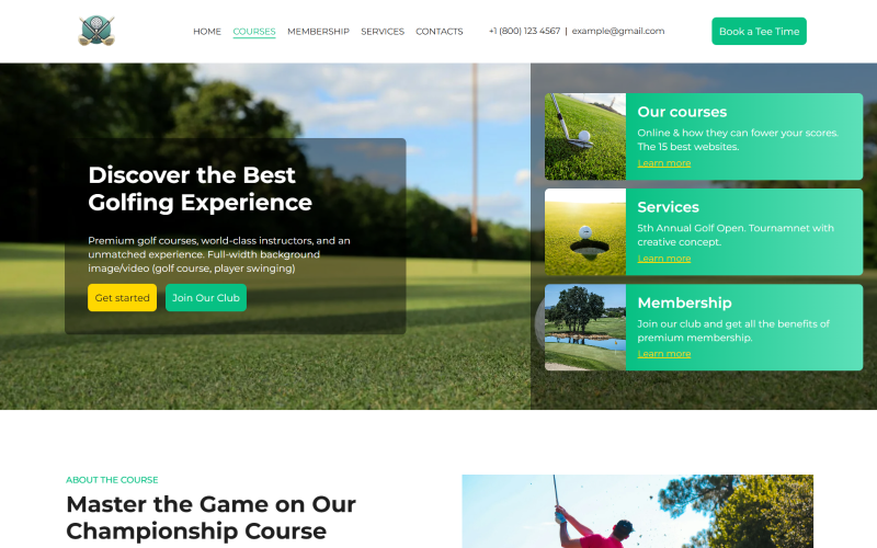PrestigeLinks – šablona vstupní stránky golfu