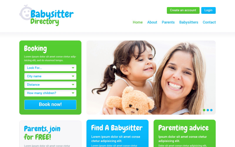 Modelo de site responsivo para babá