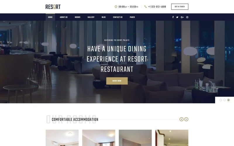 Resort - Plantilla de sitio web Bootstrap HTML moderno multipágina de hotel