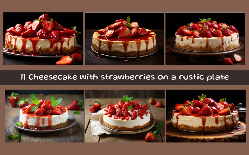 Cheesecake com morangos em um prato rústico