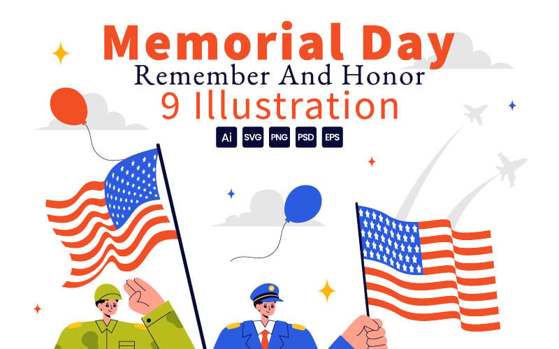 9 Patriotiska Memorial Day Illustration