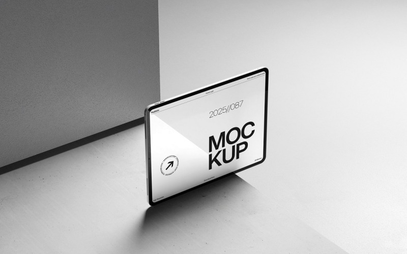 Schwebendes Tablet-Modell auf minimalistischer Betonoberfläche
