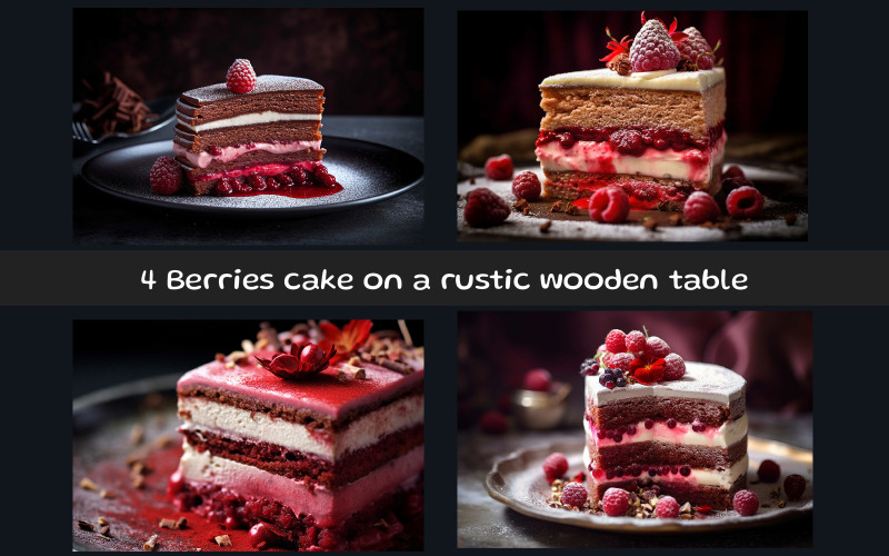 Bogyók torta egy rusztikus, fából készült asztal