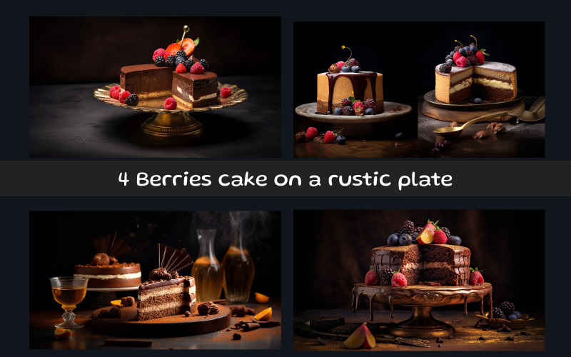 Bolo de frutas vermelhas em um prato rústico