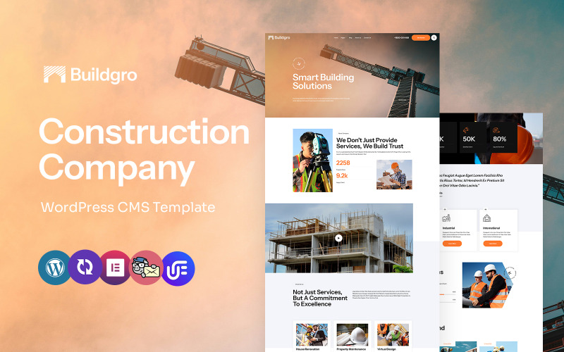 Buildgro – Thème WordPress Elementor polyvalent pour entreprises d'architecture et de construction