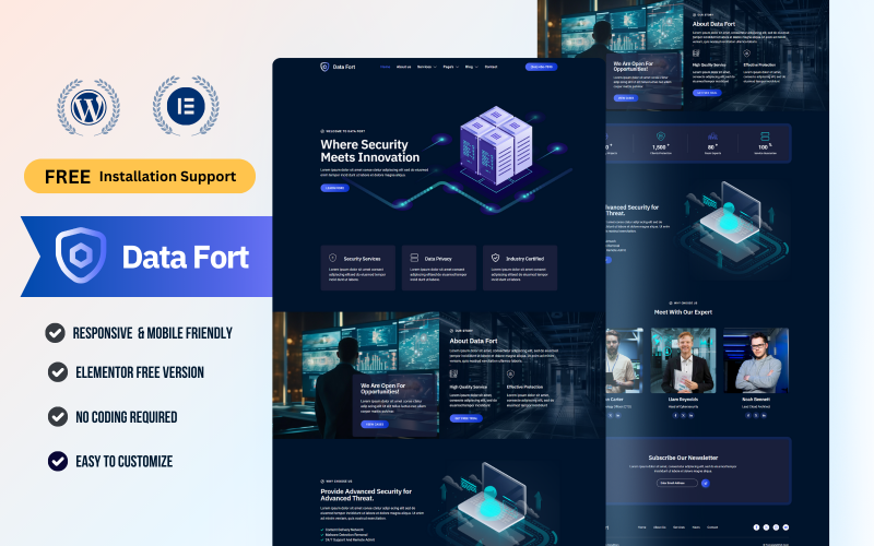 Data Fort — Kit de plantillas Elementor de WordPress para servicios de ciberseguridad