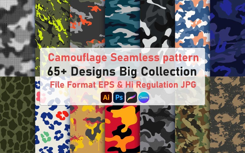 65+ Nahtloses Camouflage-Muster-Hintergrund-Vektor-Design-Paket