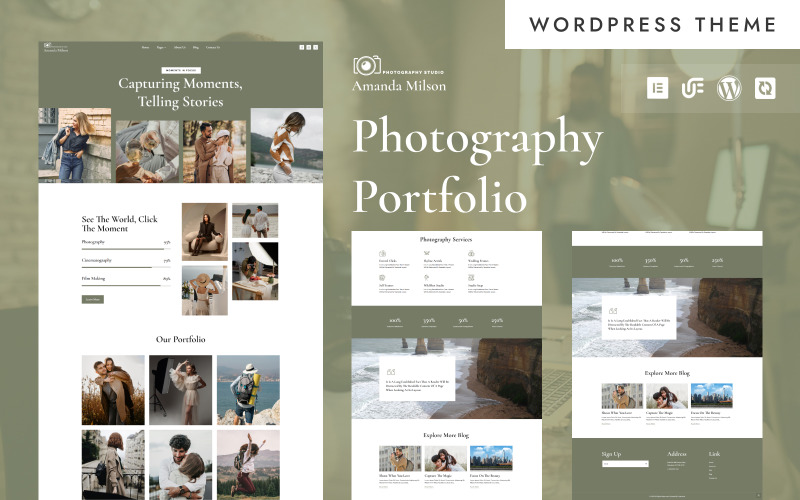 Amanda Milson - Minimalistisk fotograferingsportfölj WordPress Elementor Theme