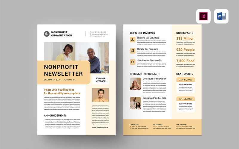 Nonprofit hírlevél sablon | Microsoft Word és Adobe Indesign