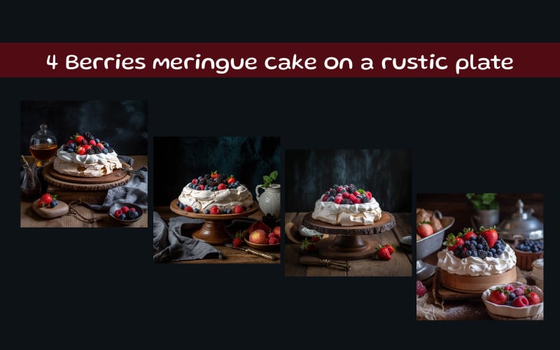 Pastel de merengue de bayas en un plato rústico