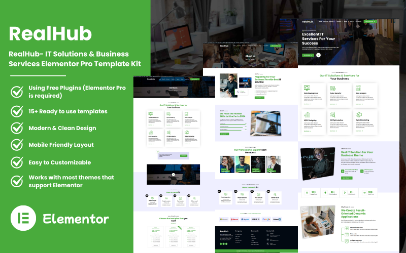 RealHub - IT 解决方案和商业服务 Elementor Pro 模板套件