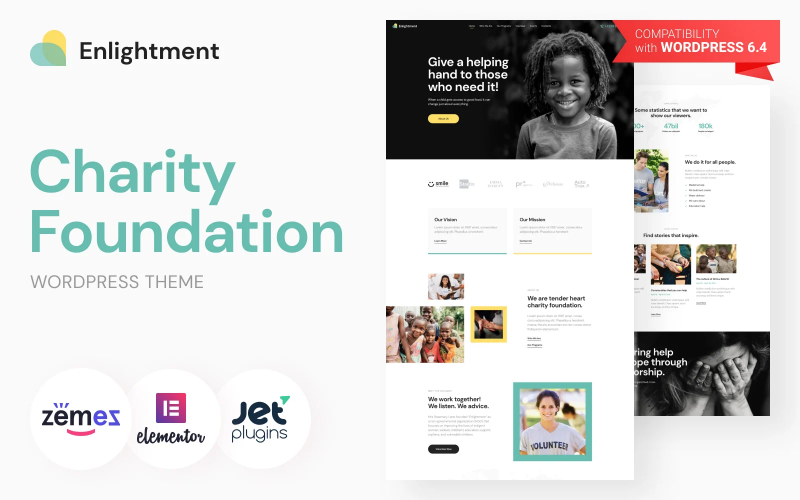 Enlightment - WordPress Elementor-tema för ideella och välgörenhetsstiftelser för donationswebbplats