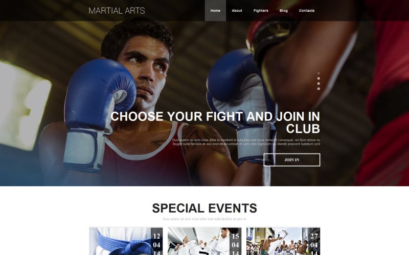 Plantilla de sitio web adaptable de artes marciales