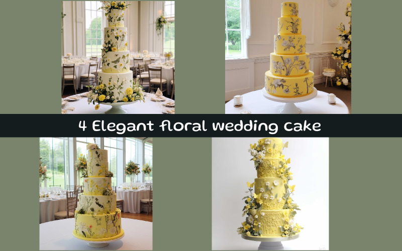 Elegant blommig bröllopstårta AI-bild