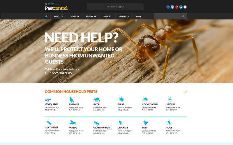 Modello di sito Web reattivo per il controllo dei parassiti