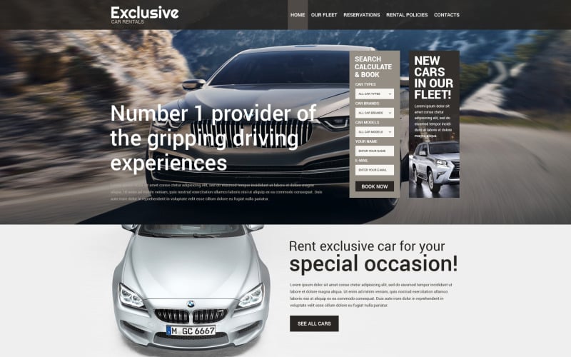Plantilla de sitio web adaptable para alquiler de coches
