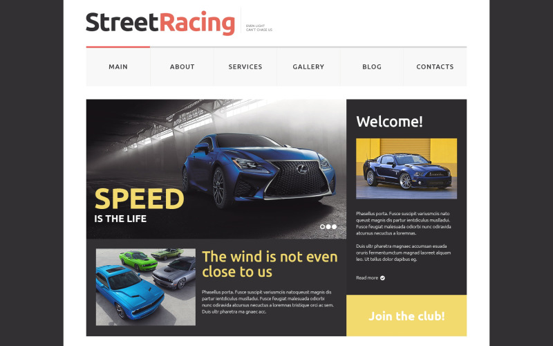 Responzivní webová šablona s automobilovými závody