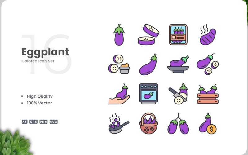 16 aubergine färgade ikoner Set