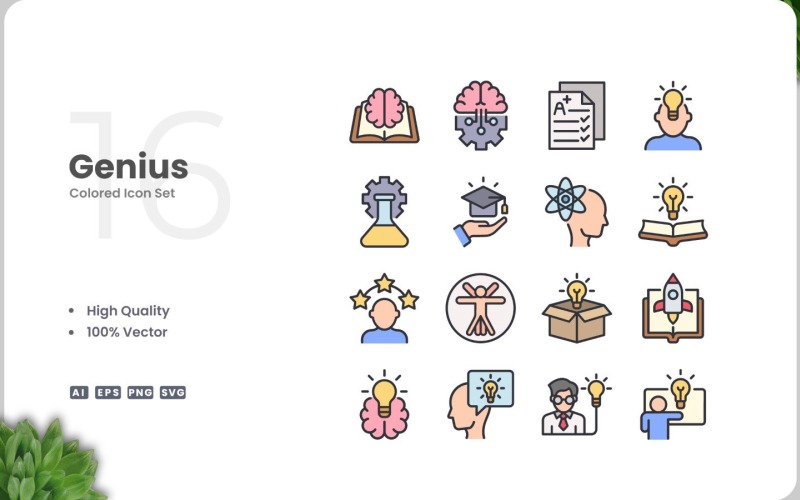 16 Genius färgade ikoner Set