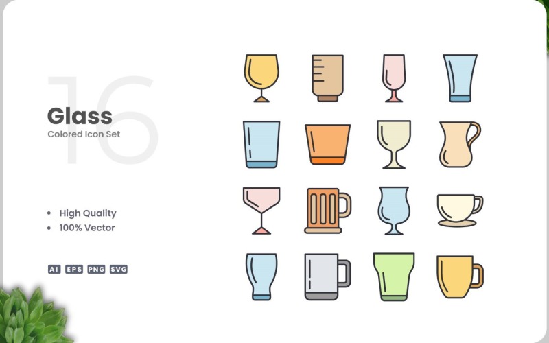 16 Glass Colored Icons Set