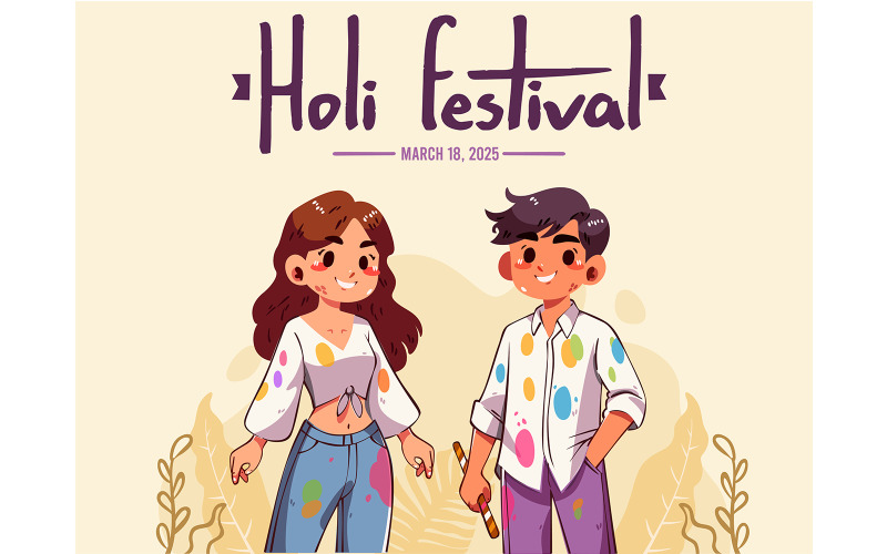 Canlı Holi Festivali Kutlaması İllüstrasyonu