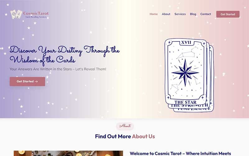 Cosmic Tarot – Website sjabloon voor tarotkaartenlezers en spirituele gidsen