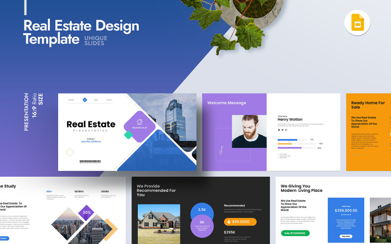 Layout di presentazione di Google Slide immobiliare