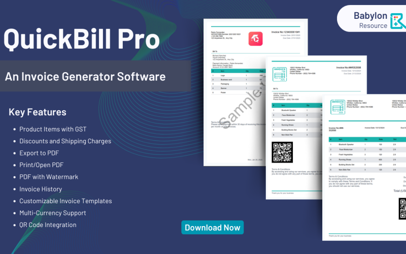 QuickBill Pro - 基于 Node.js 和 React.js 的发票生成器软件