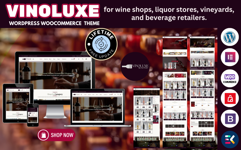 VinoLuxe - 葡萄酒商店、酒庄和葡萄园 WooCommerce 主题