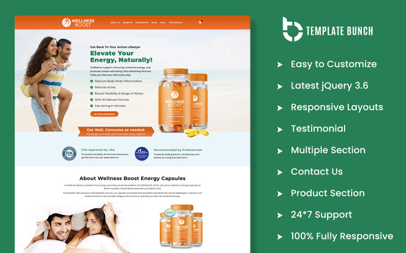 Wellness Boost – víceúčelové téma Shopify pro jeden produkt