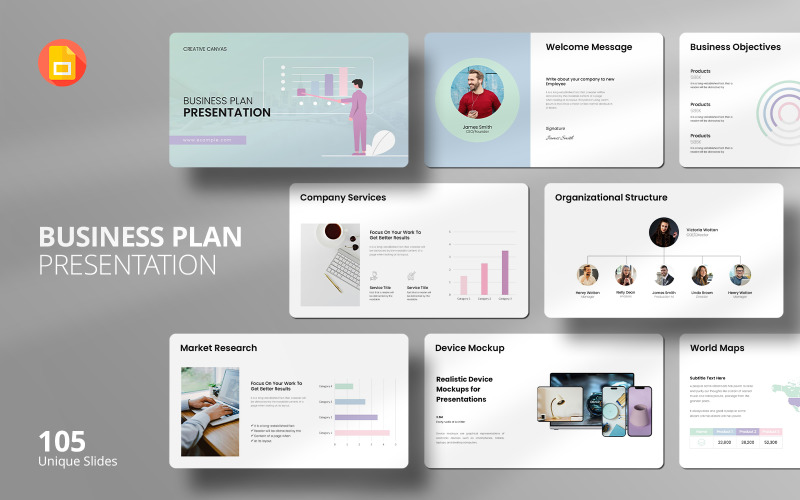 Modèle de plan d'affaires Google Slides – Conception de présentation d'entreprise