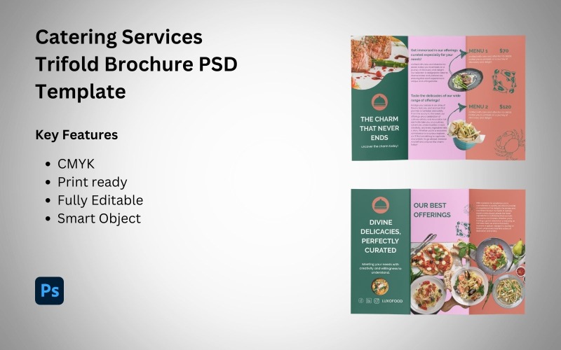 Modello PSD per brochure a tre ante per servizi di catering