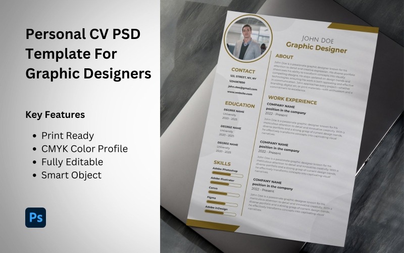 Modelo de CV pessoal para designers gráficos