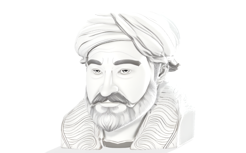 Modelo de impressão 3D de busto de retrato monocromático de sálvia com turbante