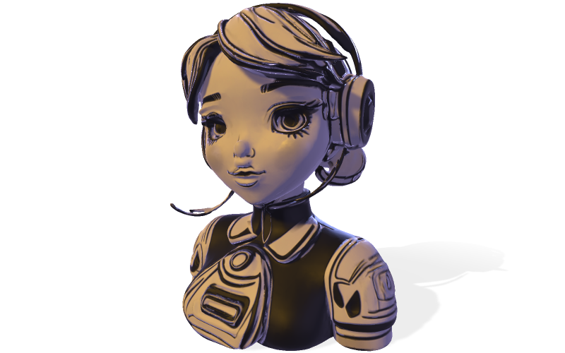 Busto de chica con auriculares de anime, modelo 3D